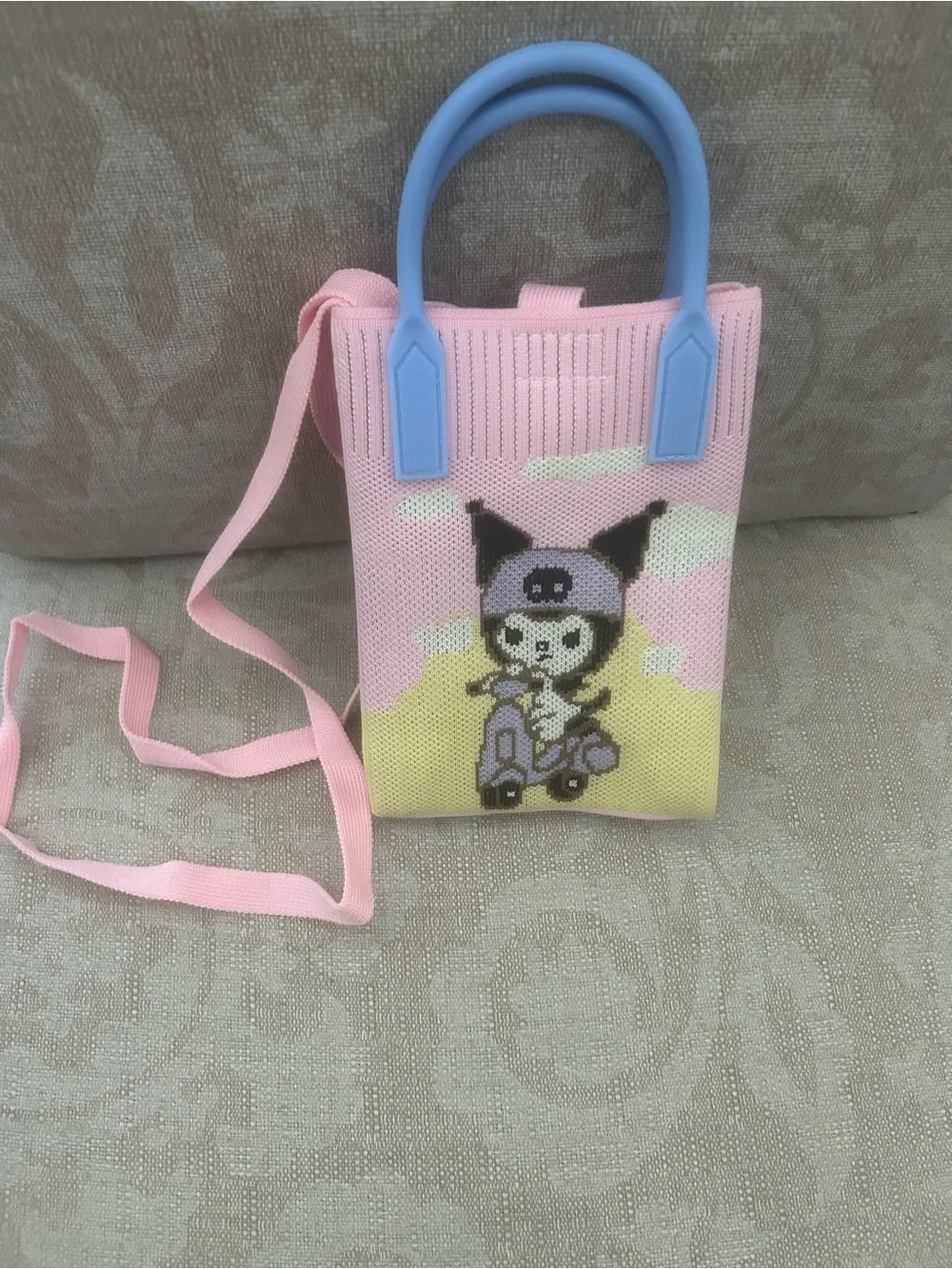 Kids Pink Character Crossbody Bag with Blue Handles